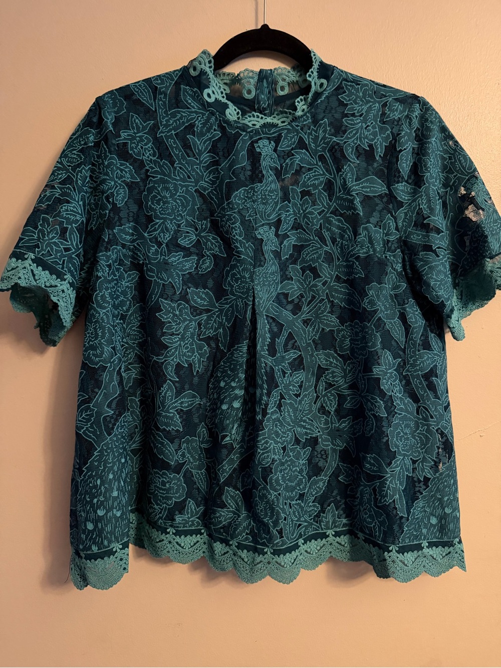 HD in Paris Teal Floral Lace Short-Sleeve Blouse
